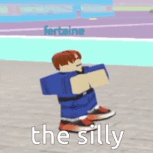 a roblox character says the silly while standing on a skateboard