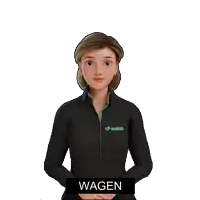 a cartoon woman wearing a black simax jacket