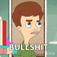 a cartoon of a man with the word bullshit written on it