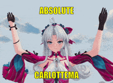 a picture of a girl with the words " absolute carlotta " on it