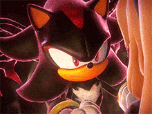 shadow the hedgehog from the video game sonic the hedgehog is standing next to a woman