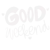 the word good weekend is written in white on a white background .
