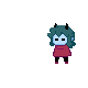 a pixel art drawing of a person with green hair and a red scarf on a white background .