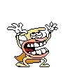 a pixel art drawing of a cartoon character with a big mouth and a huge smile .