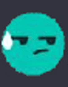 a pixel art of a blue smiley face with a white tear coming out of its eye .