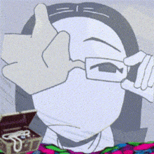 a cartoon drawing of a woman covering her eyes with her hand