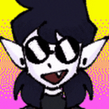 a cartoon drawing of a girl wearing sunglasses and a black shirt .
