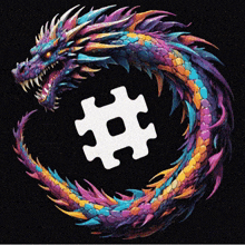 a colorful dragon with a white puzzle piece in the middle
