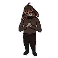a pixel art drawing of a person with glasses and long hair