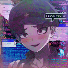 a picture of a girl with a speech bubble that says i love you