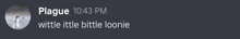 a gray background with plague 10:43 pm wittle little bittle loonie written on it