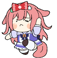 a cartoon drawing of a girl with pink hair wearing a purple dress and a red bow .