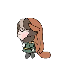 a cartoon of a girl with long brown hair and a green jacket