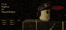 a poster for five nights at rayzeneadus shows a cartoon character wearing headphones