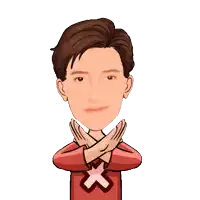 a cartoon of a man wearing a red shirt with a cross on it