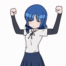 a drawing of a girl with blue hair giving a middle finger