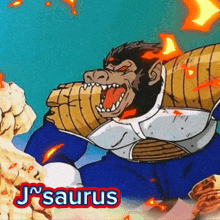 a cartoon of a monkey with the name jsaurus on it