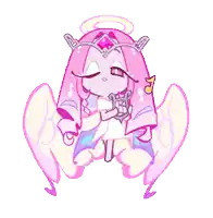 a cartoon drawing of an angel with wings holding a harp .