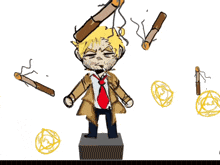 a cartoon drawing of a man in a suit and tie standing in front of a yellow circle