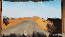 a painting of a road with the words made in animotica below it