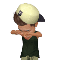 a cartoon character wearing a yellow hat and a green tank top is crying