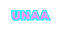 the word unaa is written in pink and blue