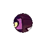 a pixel art drawing of a person 's face with a purple and yellow stripe on it .
