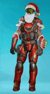a soldier with a santa hat on his head and a beard