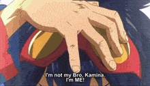 a cartoon character says i 'm not my bro kamina