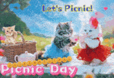 two kittens on a picnic blanket with the words let 's picnic international picnic day