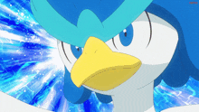 a cartoon of a bird with a yellow beak and a blue background