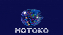 a blue background with the word motoko on it