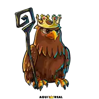 a cartoon drawing of an eagle with a crown on its head and a stick