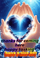 a poster that says thanks for coming here happy tasking