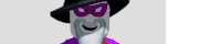 a cartoon character with a hat and a beard is wearing a purple shirt .
