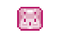 a pixel art of a pink square with a face on it .