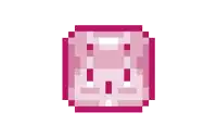 a pixel art of a pink square with a face on it .