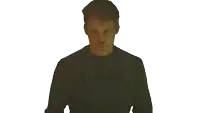 a man in a black shirt is looking at the camera with a white background