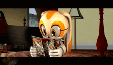 a cartoon rabbit is reading a magazine called sonic