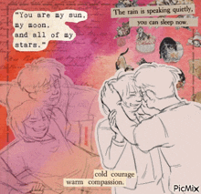 a drawing of a man hugging a woman with the words " you are my sun my moon and all of my stars " above them