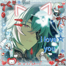a picture of a boy with green hair and the words i love you on the bottom