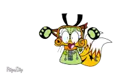 a cartoon drawing of a fox with a long tail and headphones .