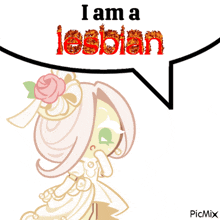 a drawing of a girl with a speech bubble that says i am a lesbian