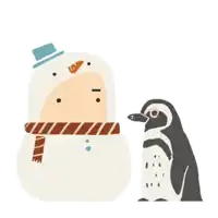 a penguin and a snowman are standing next to each other on a white background