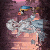 a painting of a woman holding a parrot