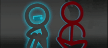 two stick figures standing next to each other with one holding a phone