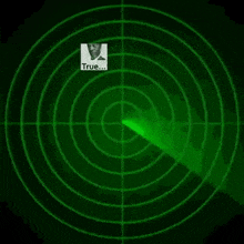 a green radar screen with a picture of a man in the center and the words `` true '' on it .