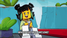 a cartoon of a girl with the words whoo that was awesome written below her