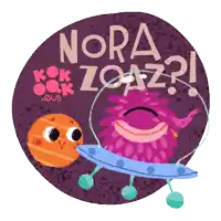 a cartoon drawing of a planet and a monster with the words nora zoaz on it