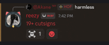 a screenshot of a chat between reezy and akane at 7:42 pm